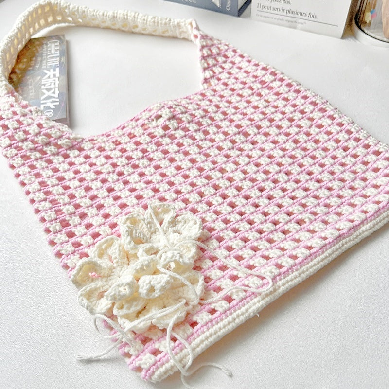 crochet flower bag, crochet shoulder bag, crochet hollow bag