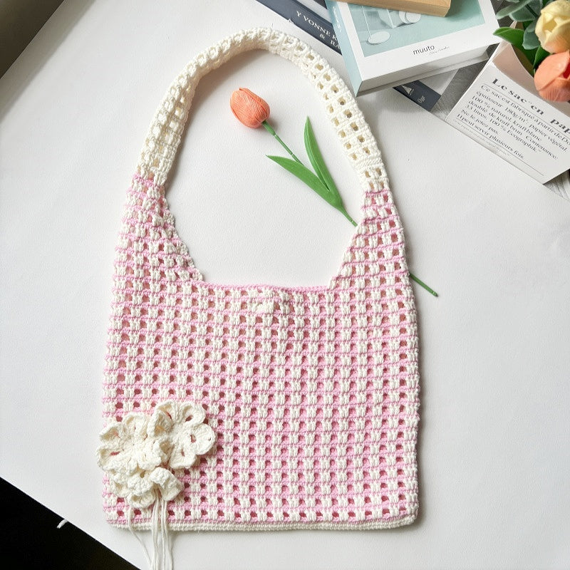 Crochet Colorant hollow flower bag