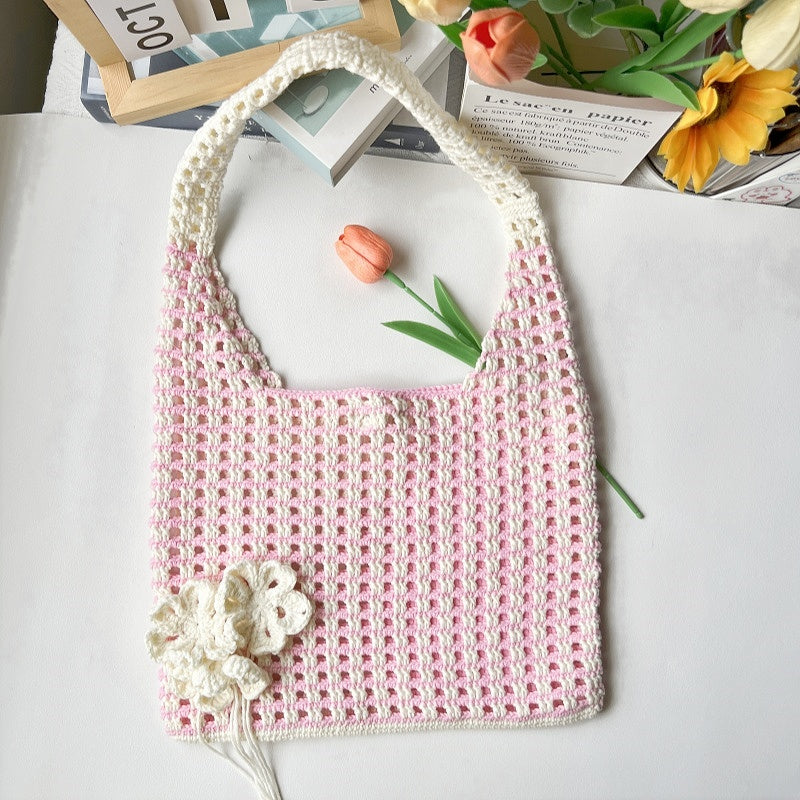 crochet flower bag, crochet shoulder bag, crochet hollow bag