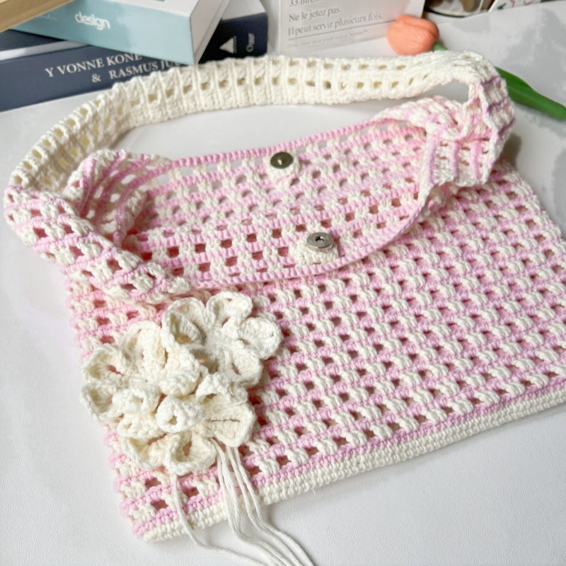 crochet flower bag, crochet shoulder bag, crochet hollow bag