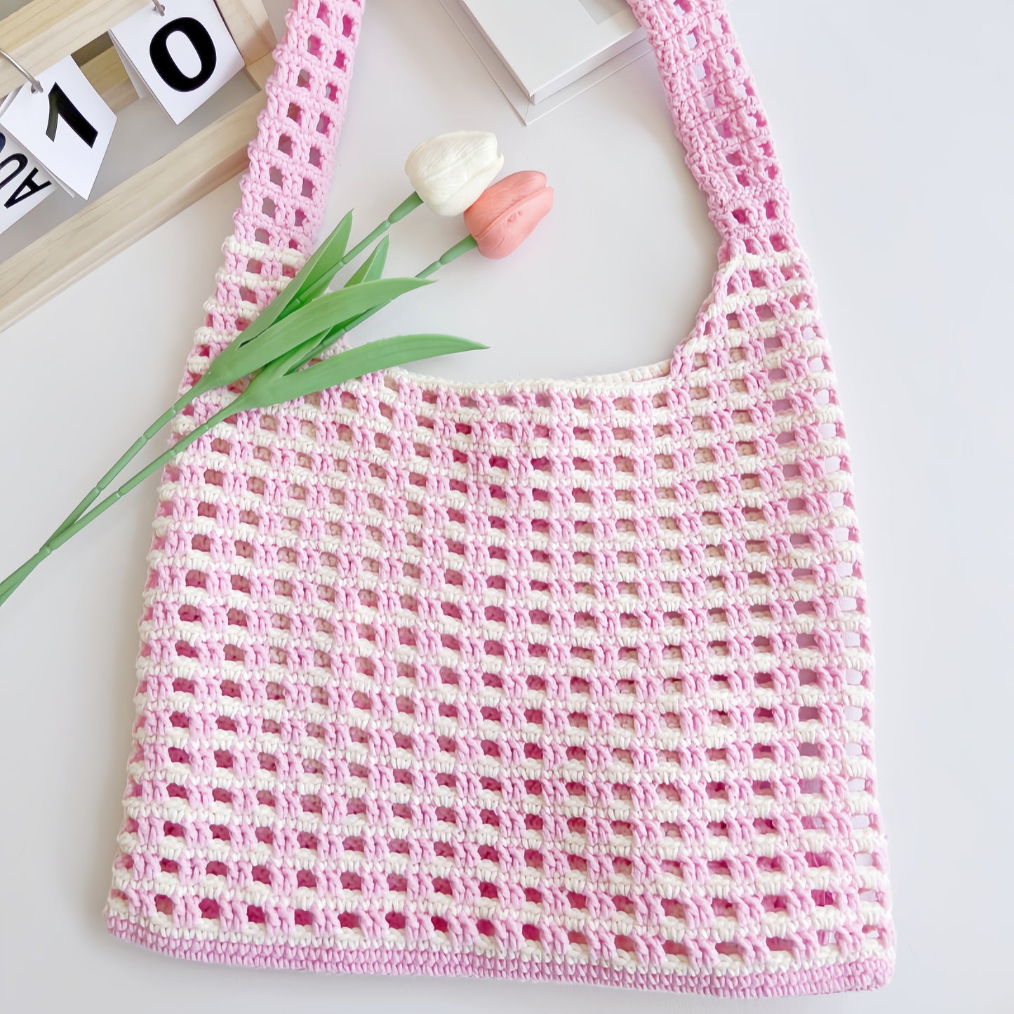 Crochet colorant hollow flower bag