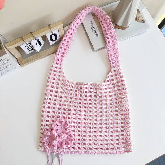 Crochet colorant hollow flower bag